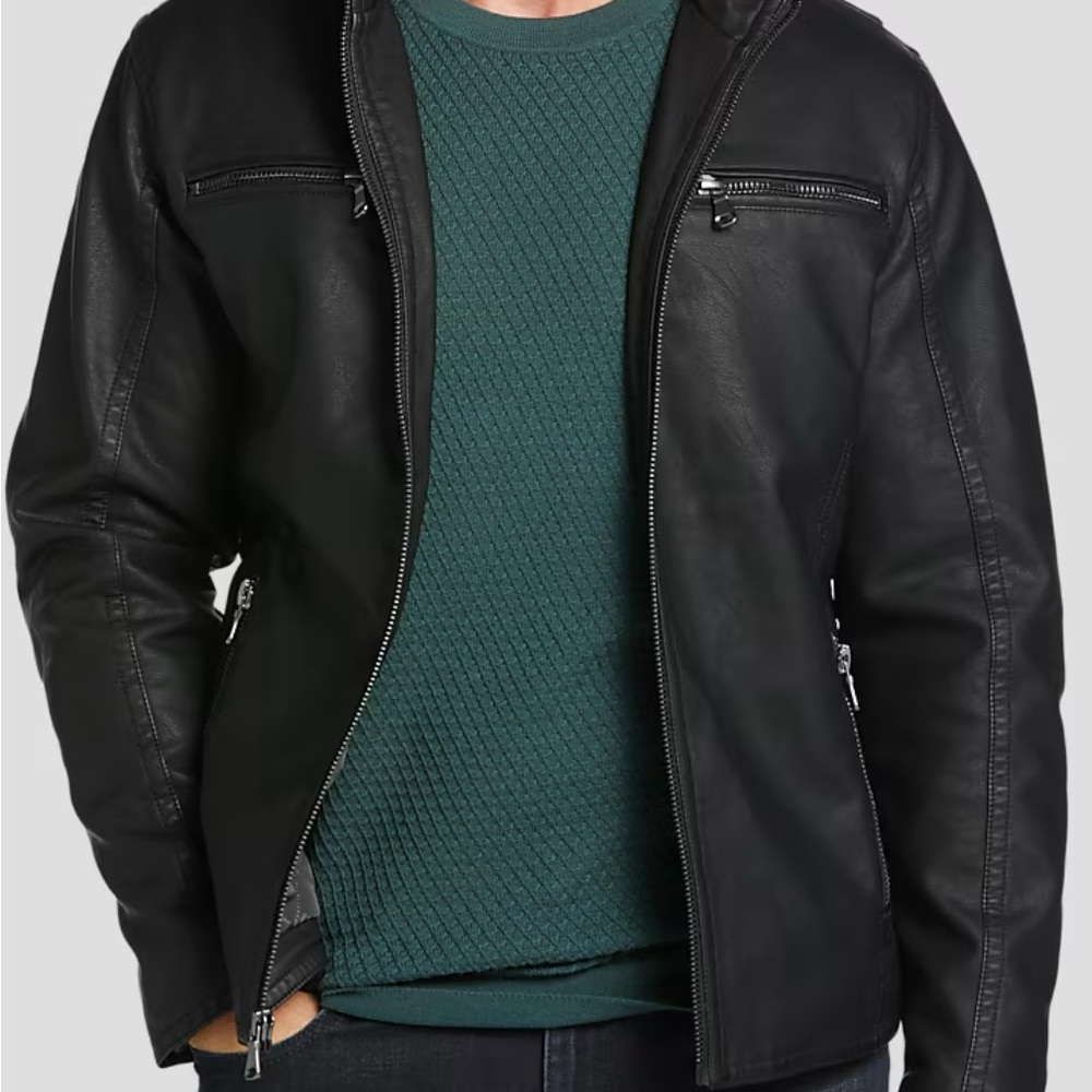 Kenneth Cole Black Leather Jacket with Zipper Accents
